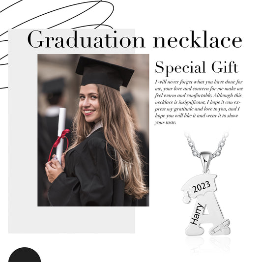 Custom Letter Necklace with Graduation Hat