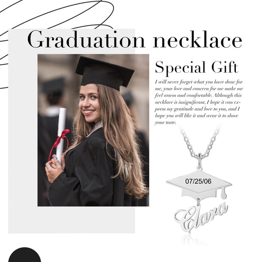 Custom Name Necklace with Graduation Hat