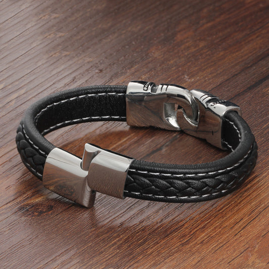 Stainless Steel Men's Leather Bracelet