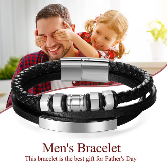 Titanium Steel Men Leather Bracelet