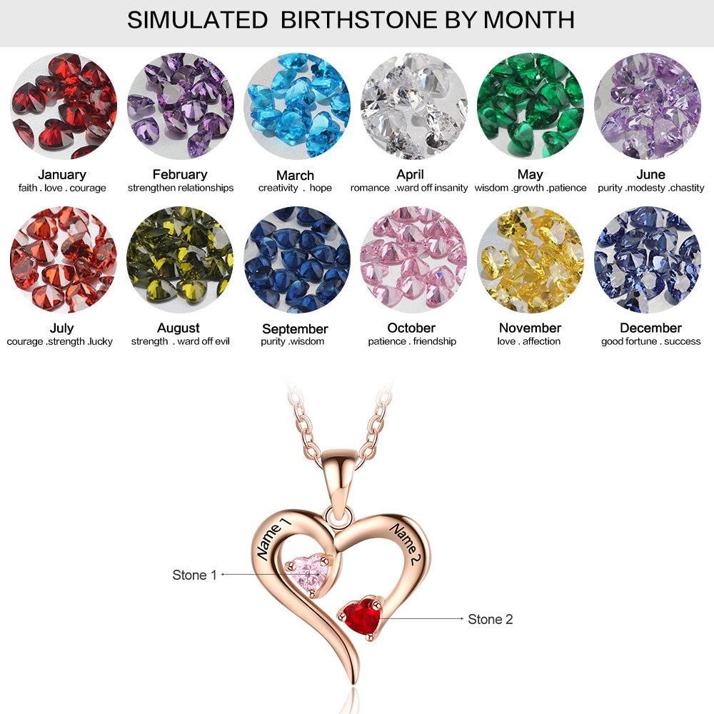 925 Silver Jewelry Two Birthstones Heart Name Necklace