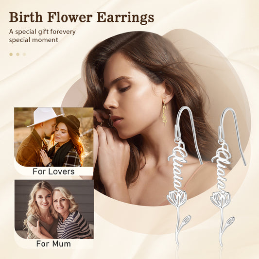 Custom Birthflower Name Earring