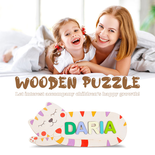 Wooden Cat Custom Name Puzzle