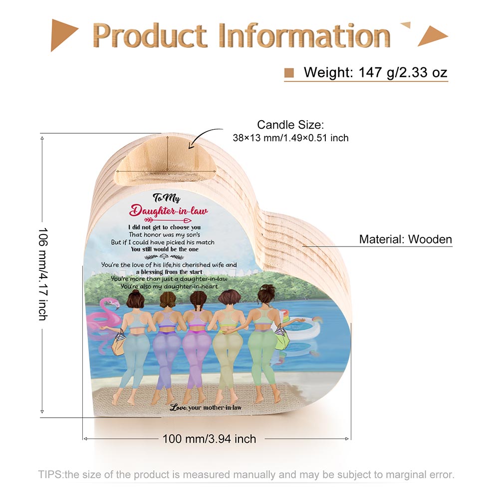 'To My Daughter-in -law' Heart Shaped Wooden Candle Holder