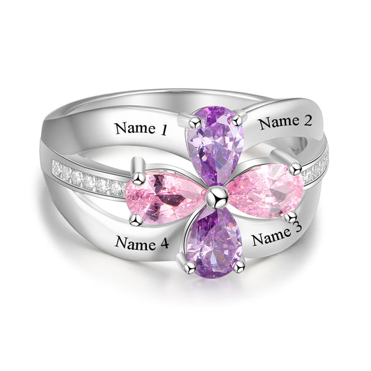 925 Sterling Silver Flower Birthstone Ring