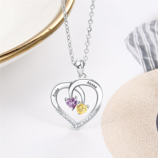 925 Sterling Silver Two Birthstone Necklace